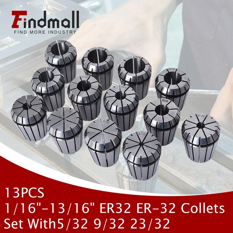 findmall Super Accuracy 13PCS 1/16"-13/16" ER32 ER-32 Collets Set With5/32 9/32 23/32 - Image 2